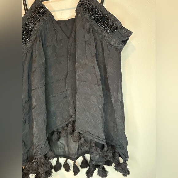 Urban Outfitters Ecote Cami Top Black Floral Bead Tassel Women’s Sz S Y2K - Picture 3 of 7